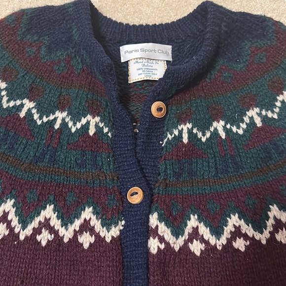 Paris Sport Club hand made in Bolivia 100% lambswool sweater size L - Picture 3 of 9